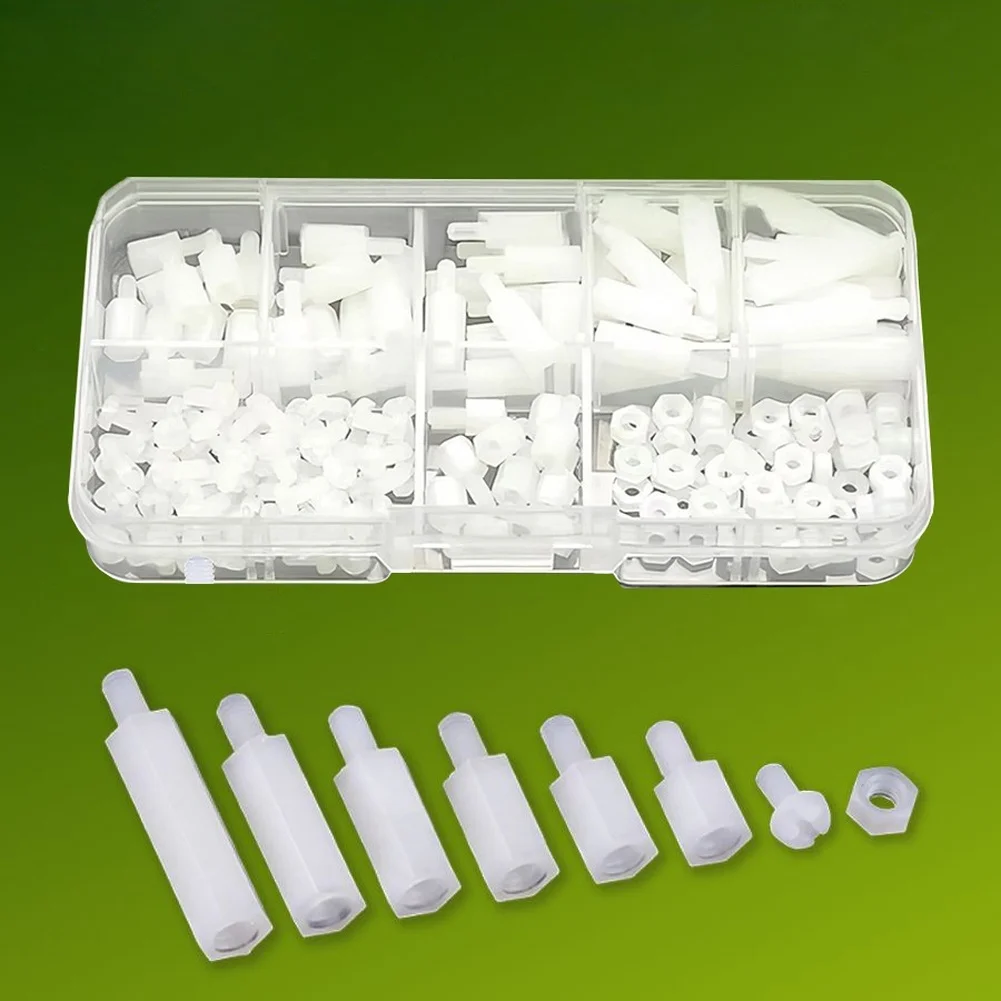180PCS White Nylon FOR M3 Hex Head Screws Nuts Spacers Kit Plastic Fasteners Bolt Full Thread External Hexagon Head Screws Set