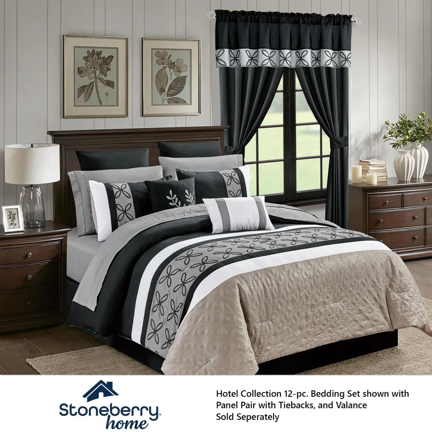 Hotel Collection 12-Piece Bedding Set, Modern Microfiber Comforter Set with Matching Shams, Pillows, and Bedskirt