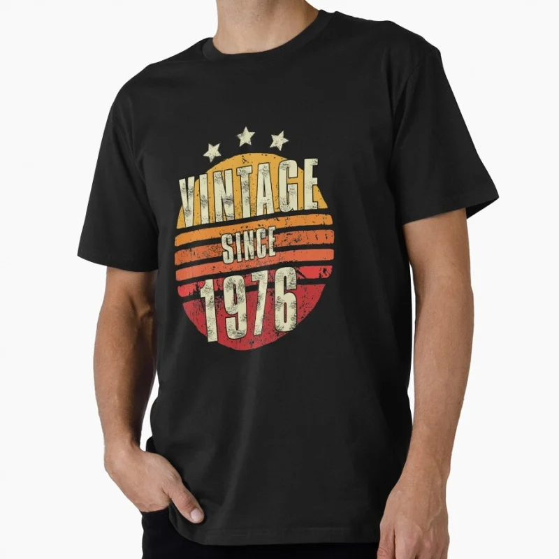 70s Retro Born in 1976 vintage 50th birthday gift Gift T shirt Men's 100% cotton Short Sleeve Graphic clothes All size tee S-6XL