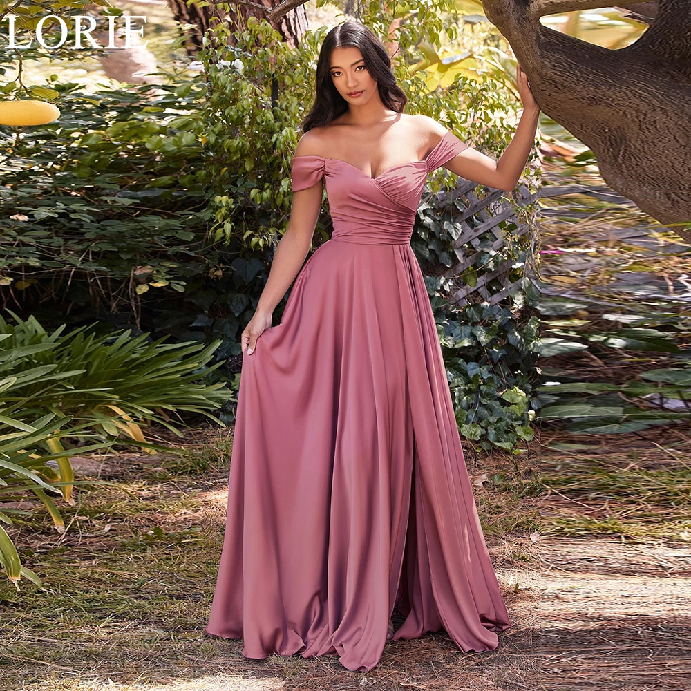 

LORIE Elegant Pink Satin Bridesmaid Dresses Off Shoulder Draped A-Line Pleated 2024 Simple Wedding Party Prom Gowns Customized