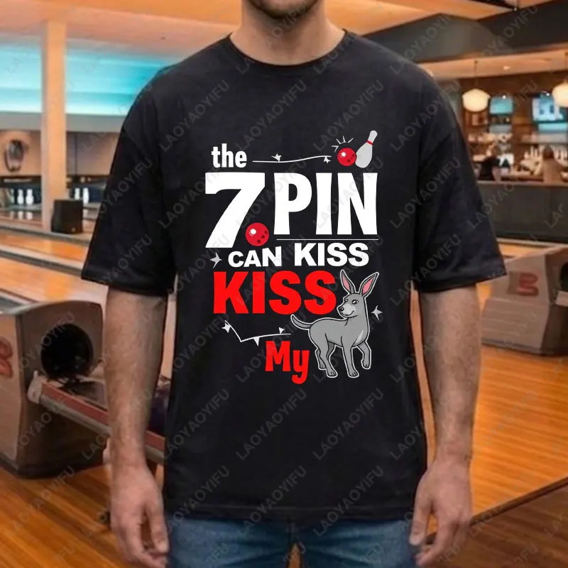 "Me Waiting for The Ten Pin To Fall" Slogan Funny Skeleton Bowling Graphic T-shirt 100% Cotton Short Sleeve Sports Casual Tshirt view 3