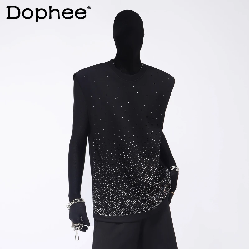 

Men's 2025 Summer New Handsome Tops High-end Niche Design Pullover Vests Starry Sky Hot Diamond Round Neck Sleeveless Tank Tops