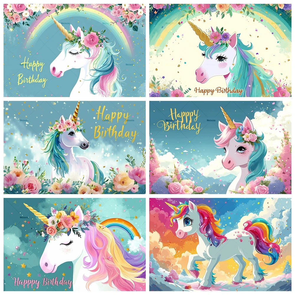 

Custom Rainbow Unicorn Backdrop Kids Birthday Party Photographic Decor Newborn Baby Shower Photo Background Banner Photoshoot