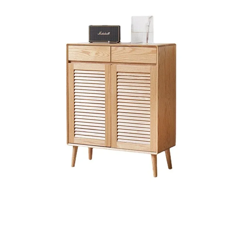 Louver Shoe Cabinet Simple Home Door Large Capacity EntranceOak Hall