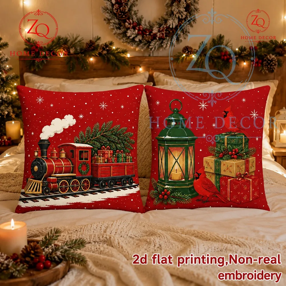 Christmas red finches lantern gift pillowcase retro American holiday style decorion creing a warm cozy Christmas mosphere home