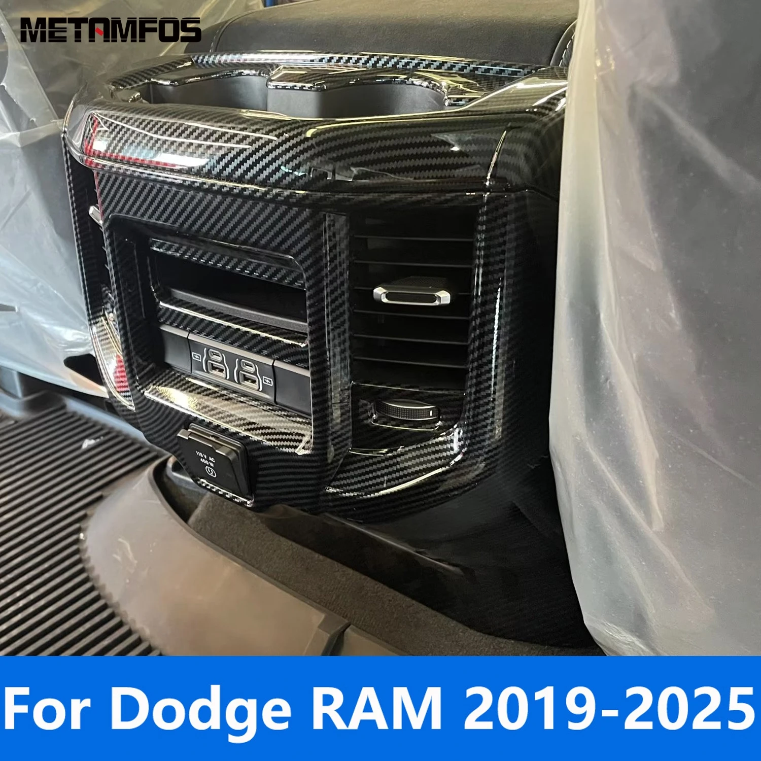 

For Dodge RAM 2019-2024 2025 Carbon Fiber Armrest Box Rear Air Condition Vent Outlet Cover Trim Interior Accessories Car Styling