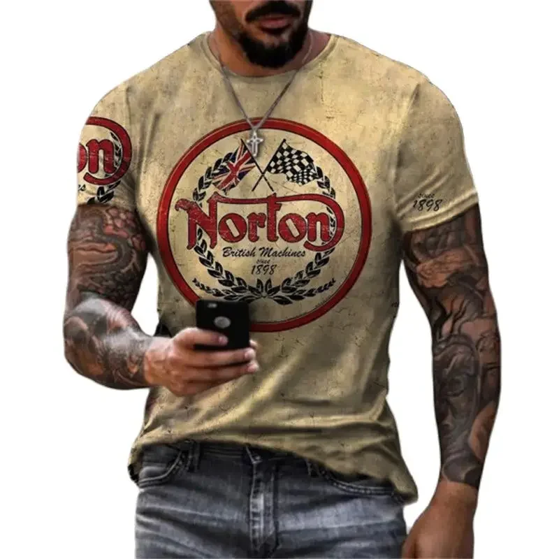 

Men's 3D retro T-shirt, Norlon motorcycle short sleeved loose shirt, oversized, fashionable clothing