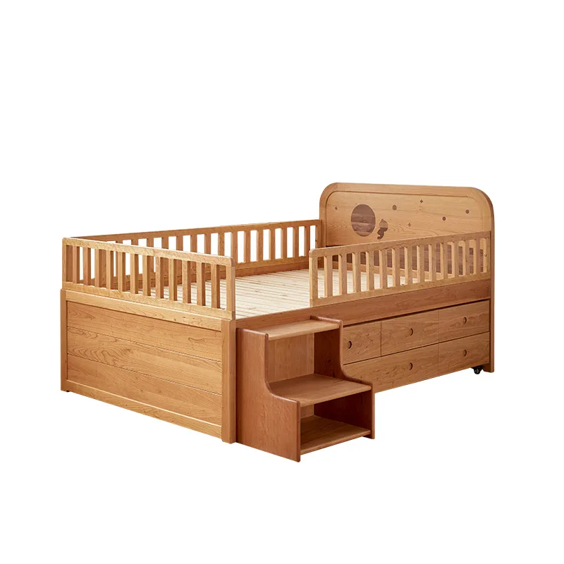 Full solid wood children's bed half-height bed boys and girls 1.2 meters with storage cherry wood small apartment children's roo