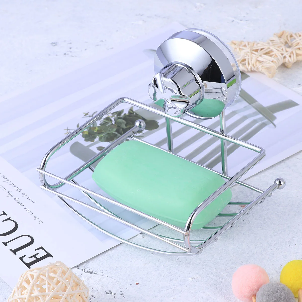 

Stainless Steel Holder Wall Mounted Suction Soap Dish Shower Bathroom Drain Design Multifunctional Storage Rack for Razors