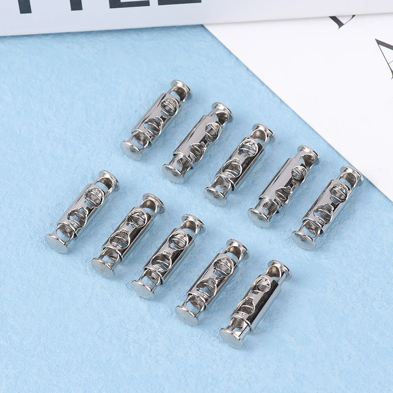 10Pcs Metal Double Hole Head Spring Buckle Cord Lock Elastic Adjustment Buckles Tightening Fasteners Locks Sewing Tools