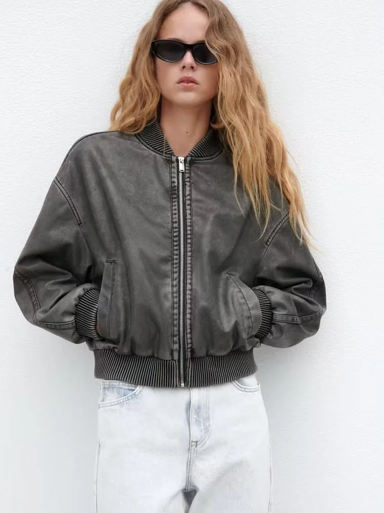 Spring Autumn Women Loose Retro Short Pu Faux Leather Jacket Streetwear Female Moto Biker Belt Zipper Coat Chic Outwear