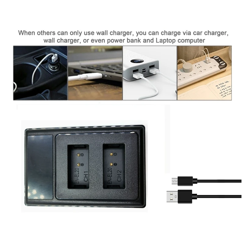 EN-EL20 Oplader Lcd Usb Dual Accu Lader Voor Nikon Coolpix P1000 Nikon1 J1 J2 J3 /1 S1 1 V3 Nikon1 Aw1 Camera