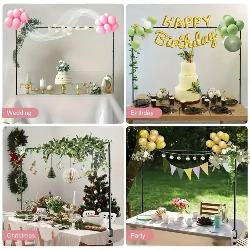 Adjustable Length Over The Table Rod Stand Sturdy Iron Pole Weather-resistant Balloon Arch Stand No-drill Fixed with Clamps