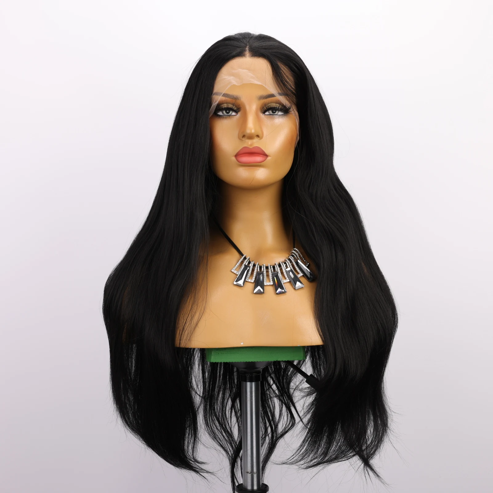 

Black Synthetic Lace Front Wig Long Straight Hair Natural Black Wig Cosplay Party Natural Hallline High Temperature Resistant