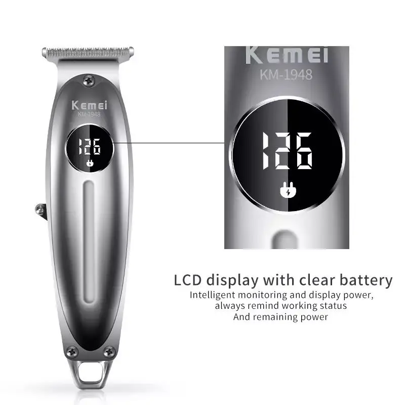 Kemei-cortadora de pelo eléctrica, KM-1948 de carga rápida, con carcasa de Metal, profesional, con LCD