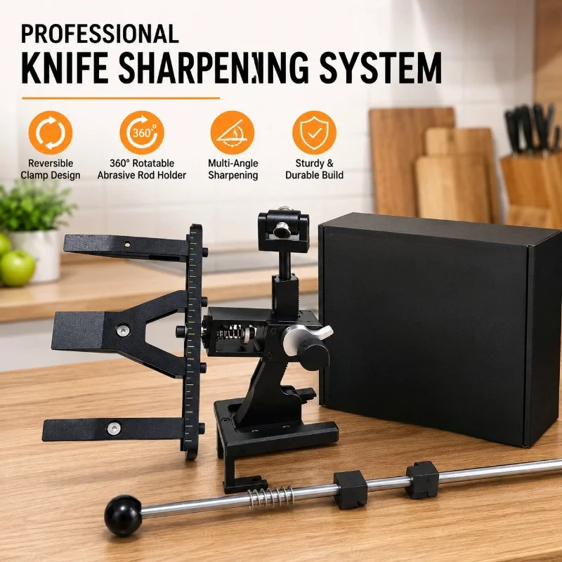 Upgraded Fixed-Angle Knife Sharpener Fine Adjustable Sharpening Angle 360° Rotating Design Kitchen Blade Sharpening Tool