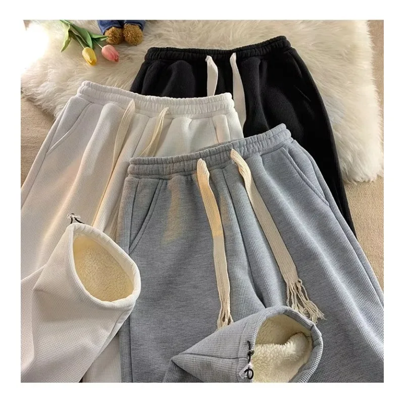 Lambswool Trousers Women's Winter Padded Thickened Casual Pant Loose Wide-legged Sports Long Trousers Joggers Women M420