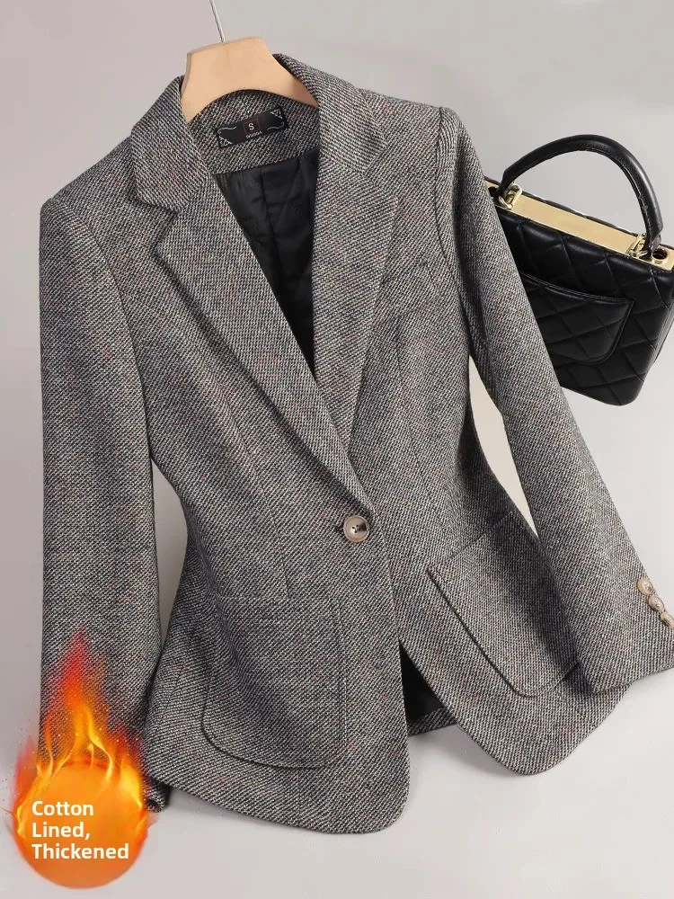 

Женский шерстяной пиджак утепленный, повседневный, с хлопковой подкладкой, осенне-зимний, новый стиль, модный, приталенный, классический фасон, пальто