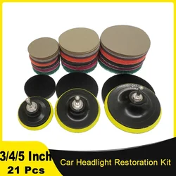3/4/5 Inch Car Headlight Restoration Kit 21 Pcs with Sanding Backing Pad Mop Drill Adapter Sponge Buffer Pad for Car Polishing