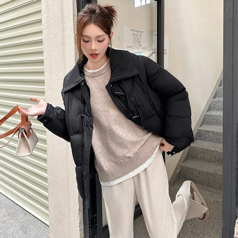 2023 Yellow Down Jacket Womens Winter Thickening Warm Solid Korean Fashion  Female  Black Down Cotton Coat Oversized Outwear