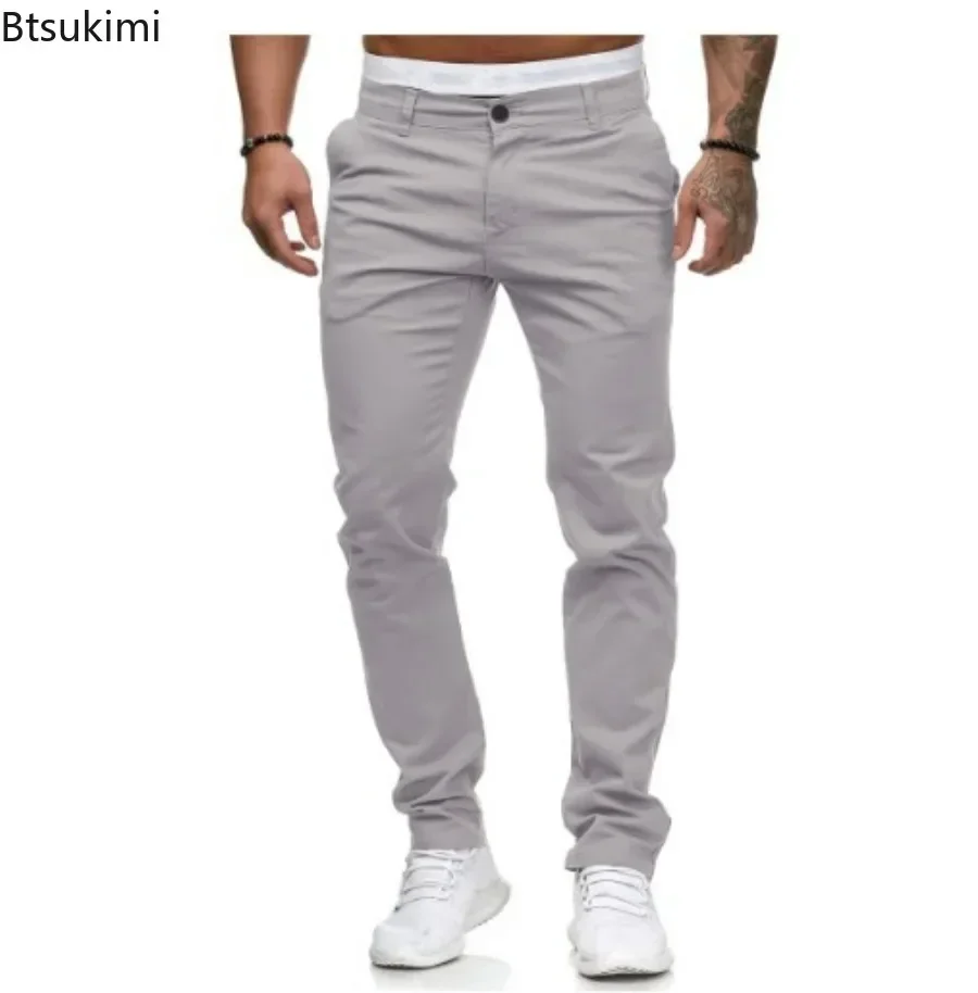 2025 primavera otoño moda ropa de hombre pantalones casuales de hombre sólido Slim Fit pantalones de cintura media nuevos pantalones holgados deportivos de negocios para hombre