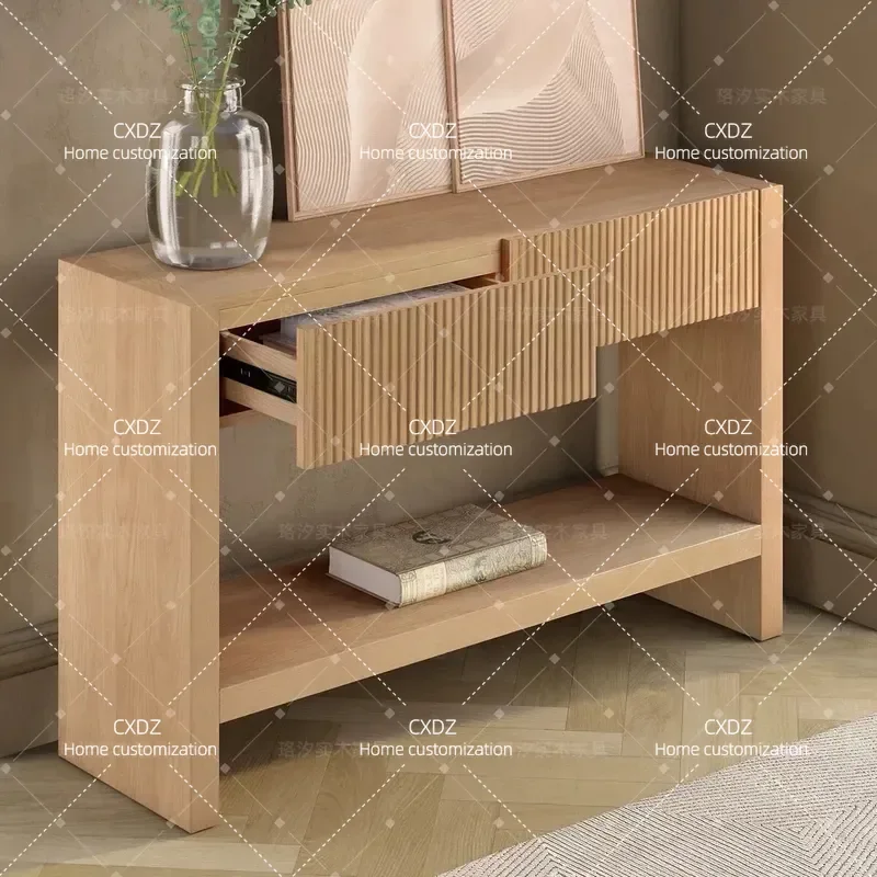 American Modern Wooden Entrance Platform Log Color Rectangular Storage Decorative Cabinet Living Room Furniture Minimalist