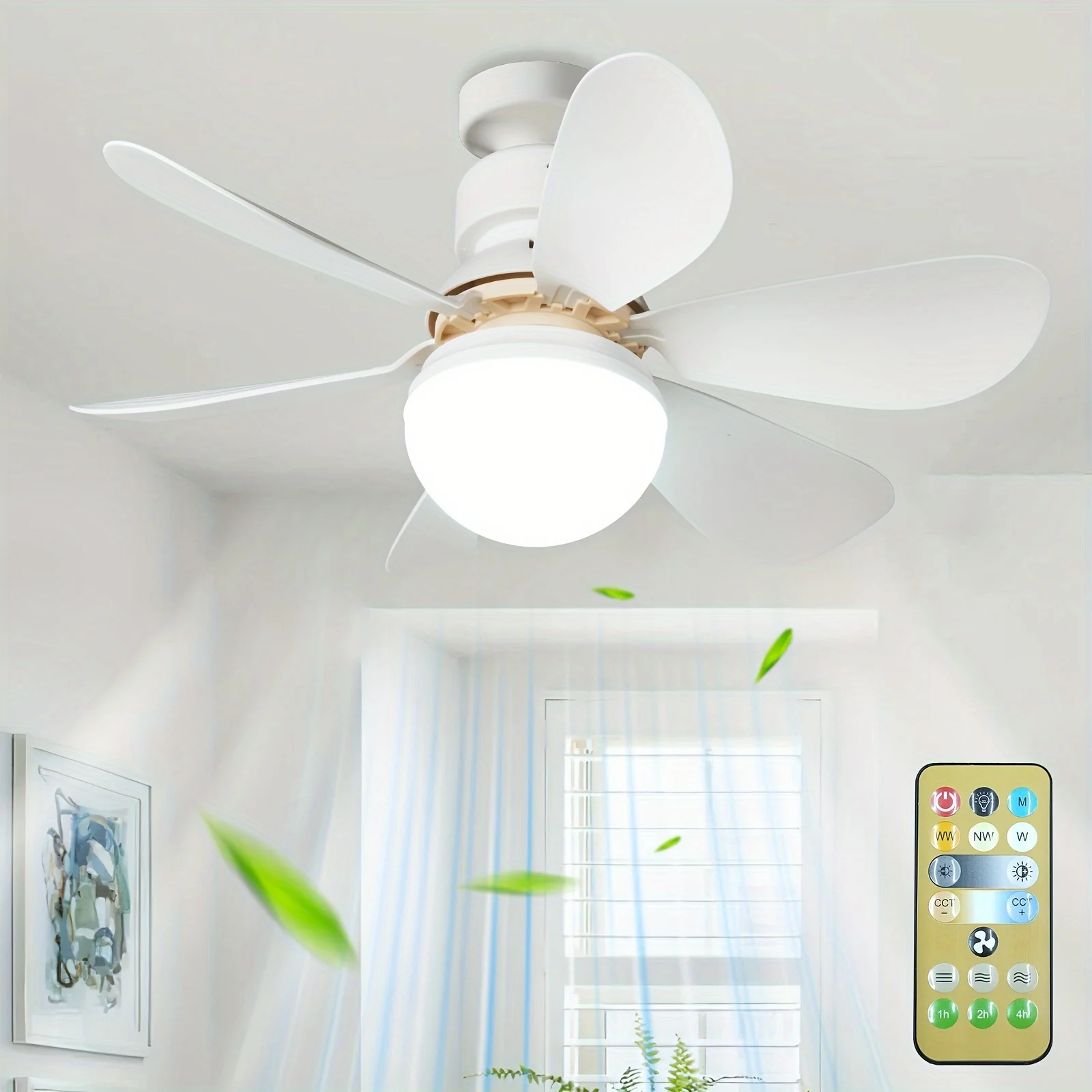 30W Small Noiseless Ceiling Fan with Light & Remote-Three Color/Speed Dimming-E27 Screw Household in Mini Ceiling Fans Lights