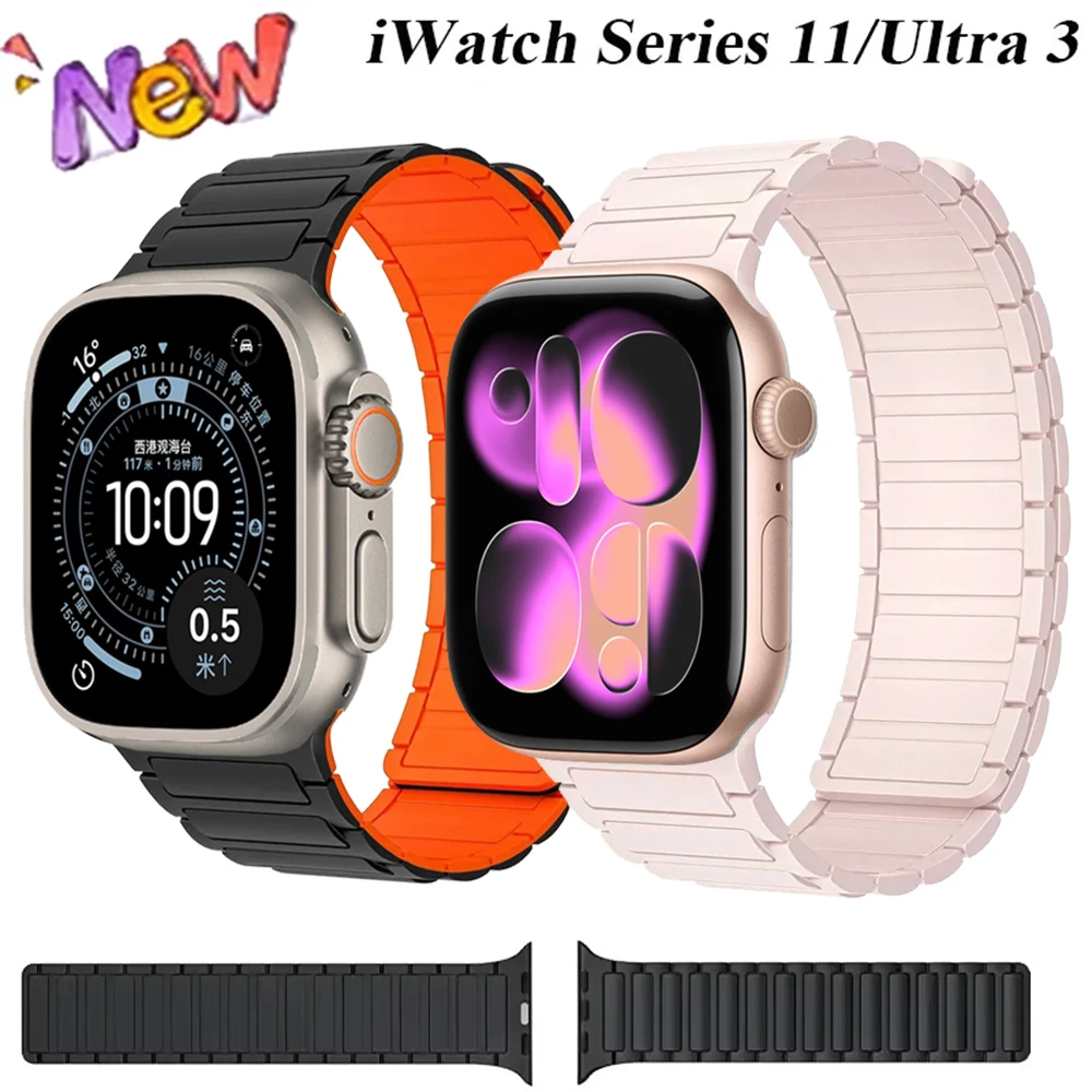 Magnetisches Silikonarmband für Apple Watch Ultra 3/2 49mm 11 10 46/42mm Atmungsaktives Armband für iWatch 9 8 7 6 5 SE 45mm 41mm 44mm