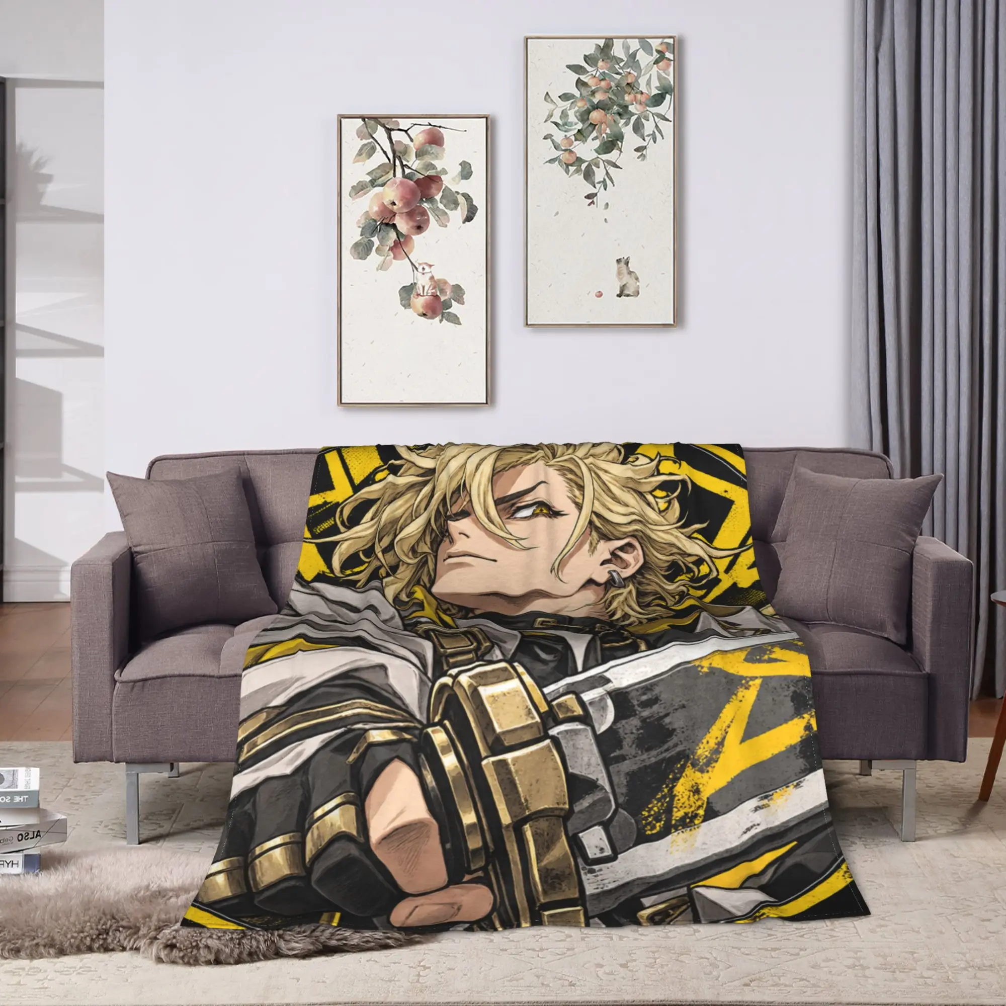 GACHIAKUTA Blond Haired Man Yellow Runes Anime Plush Blanket Children  Flannel Throw Blanket For Home Decor Warm Soft Bedspread