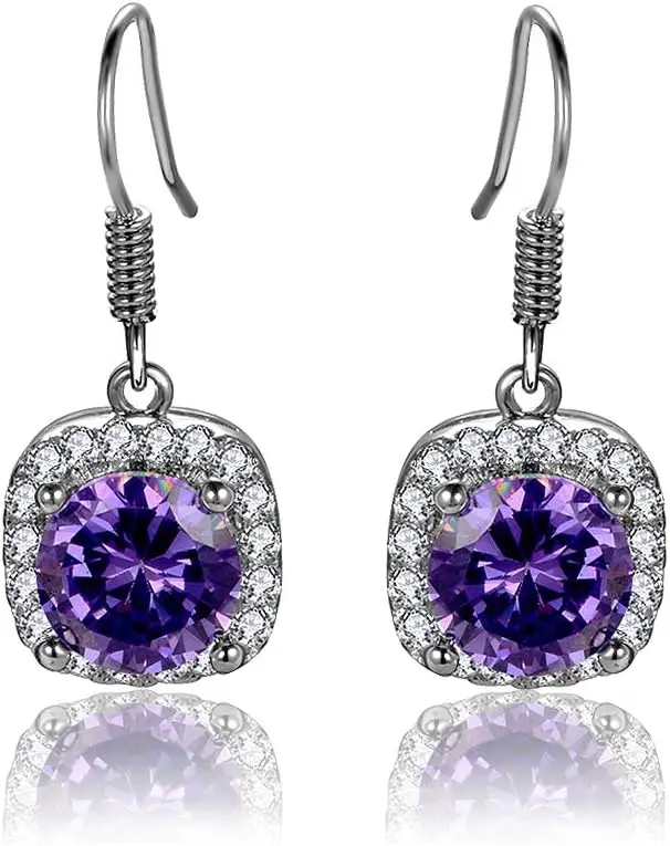 

LSLYTQ Natural Amethyst Drop Earrings Women's Real Solid 925 Jewelry Earrings New Square Drop Earring Wedding Birthday Gifts