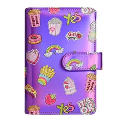 A6 Refillable 6 Ring Faux Leather Budget Binder,Mini  Notebook Binder Cover for A6 Filler Paper,Cartoon cute fashion Binder