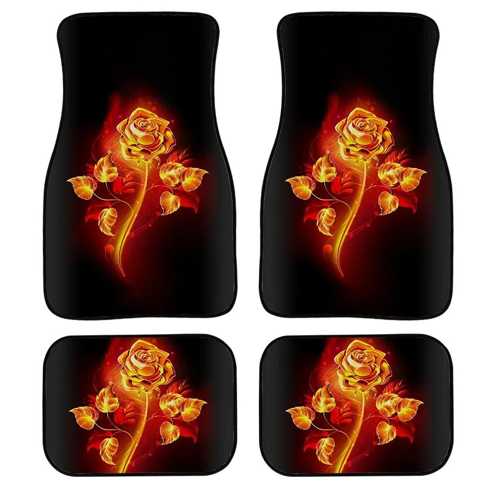 

INSTANTARTS 3D Gold Rose Design Non Slip Car Accessories Car Floor Mat Durable Floor Mats for SUV Vans Wear-resistant Carpet Rug