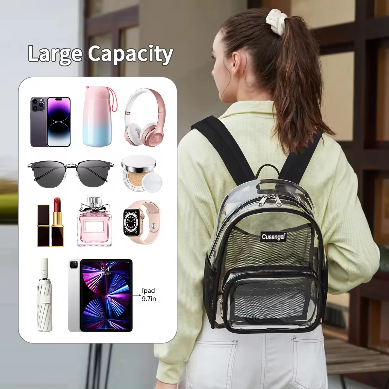 

12 Inches Mini Clear Book Bags Transparent Backpack TPU Material Waterproof Girls School Bag Fashion Daily Knapsack