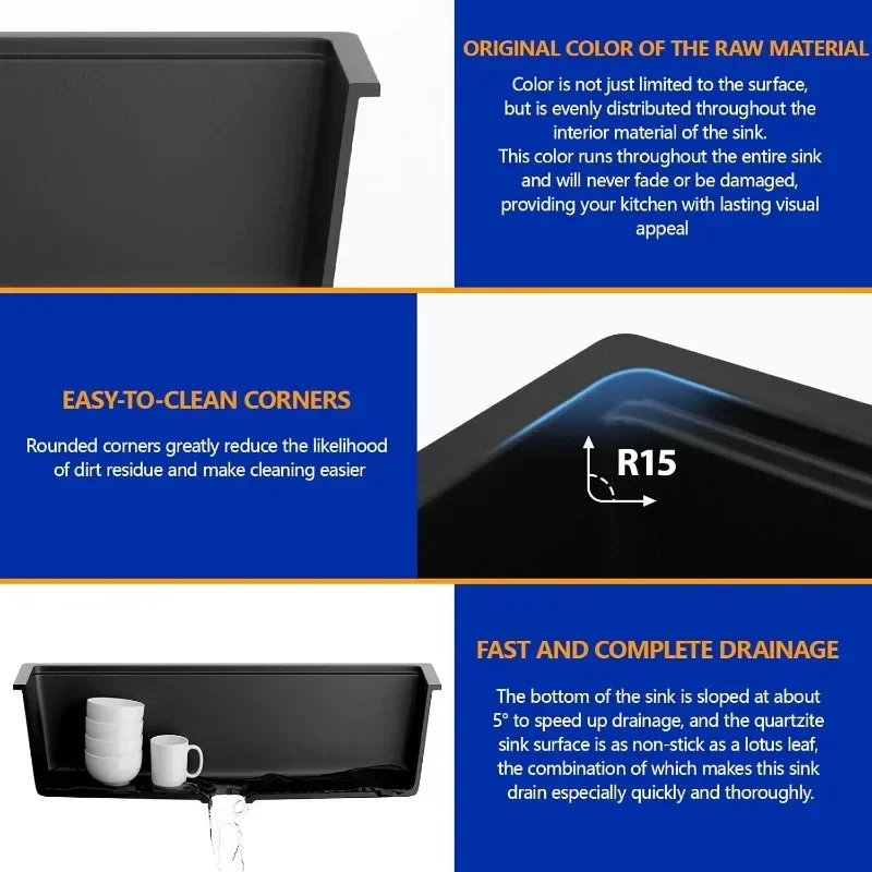 Granite Composite Kitchen Sink Workstation Undermount Single Bowl Large Kitchen Sink