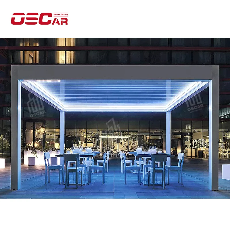 The latest design luxury customization all weather Gazebo Aluminium Pergola furniture courtyard moonlight awing LED gazebos