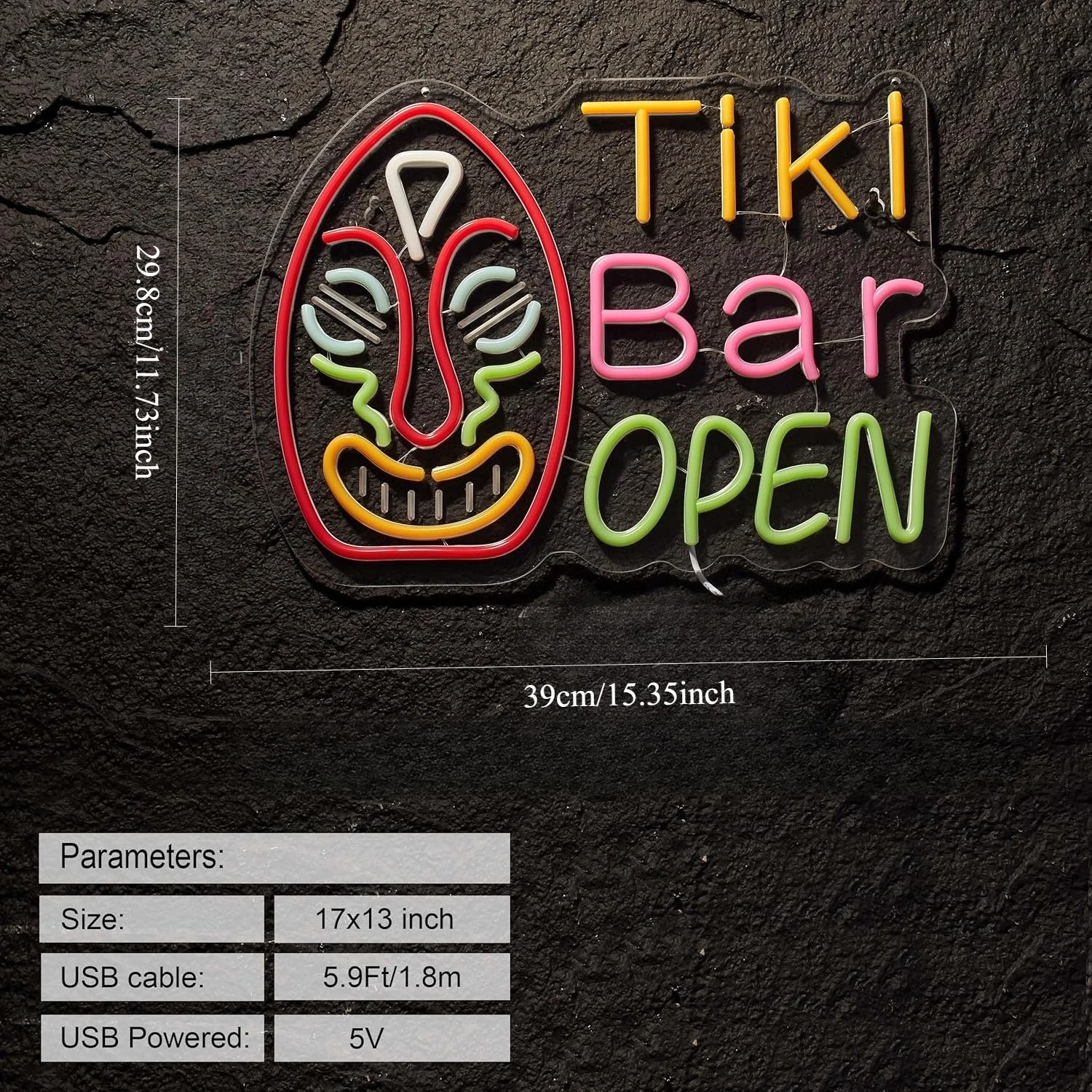 تيكي بار مفتوح LED النيون تسجيل البولينيزية ديكور USB ضوء النيون لصالة منتجع استوائي Luau حفلة عكس الضوء كوخ الشاطئ فناء ديكور #3