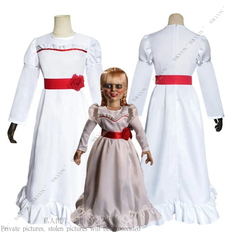 Annabelle Horror Bride of Chucky Cosplay Costume Dress Cos Conjuring Women Girls Evil Halloween Scary Outfits Role Play Adult