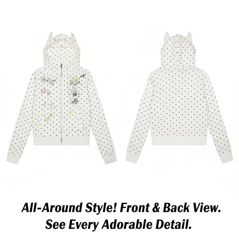 

Pink Y2K Polka Dot Hoodie Autumn Winter Aesthetic Hooded Sweatshirt Cute Printed Graphic Outerwear Sweet Girl Jacket Casual New