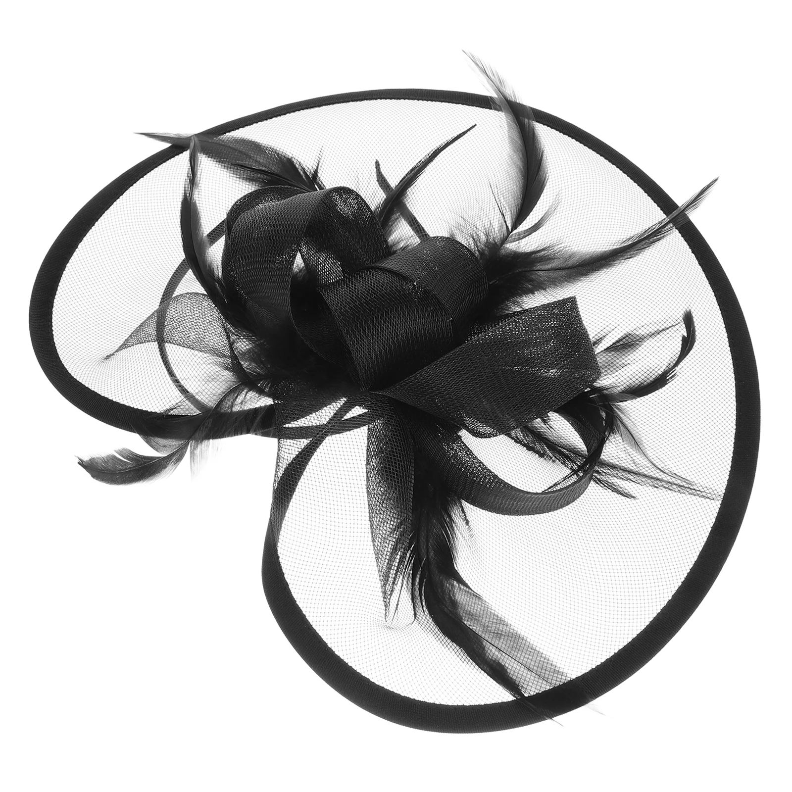 

Tea Party Head Flower Fascinator Hat Women Vintage Mesh Ribbon Wedding Cocktail Church Veil Hair Accessories Black Wide Brim