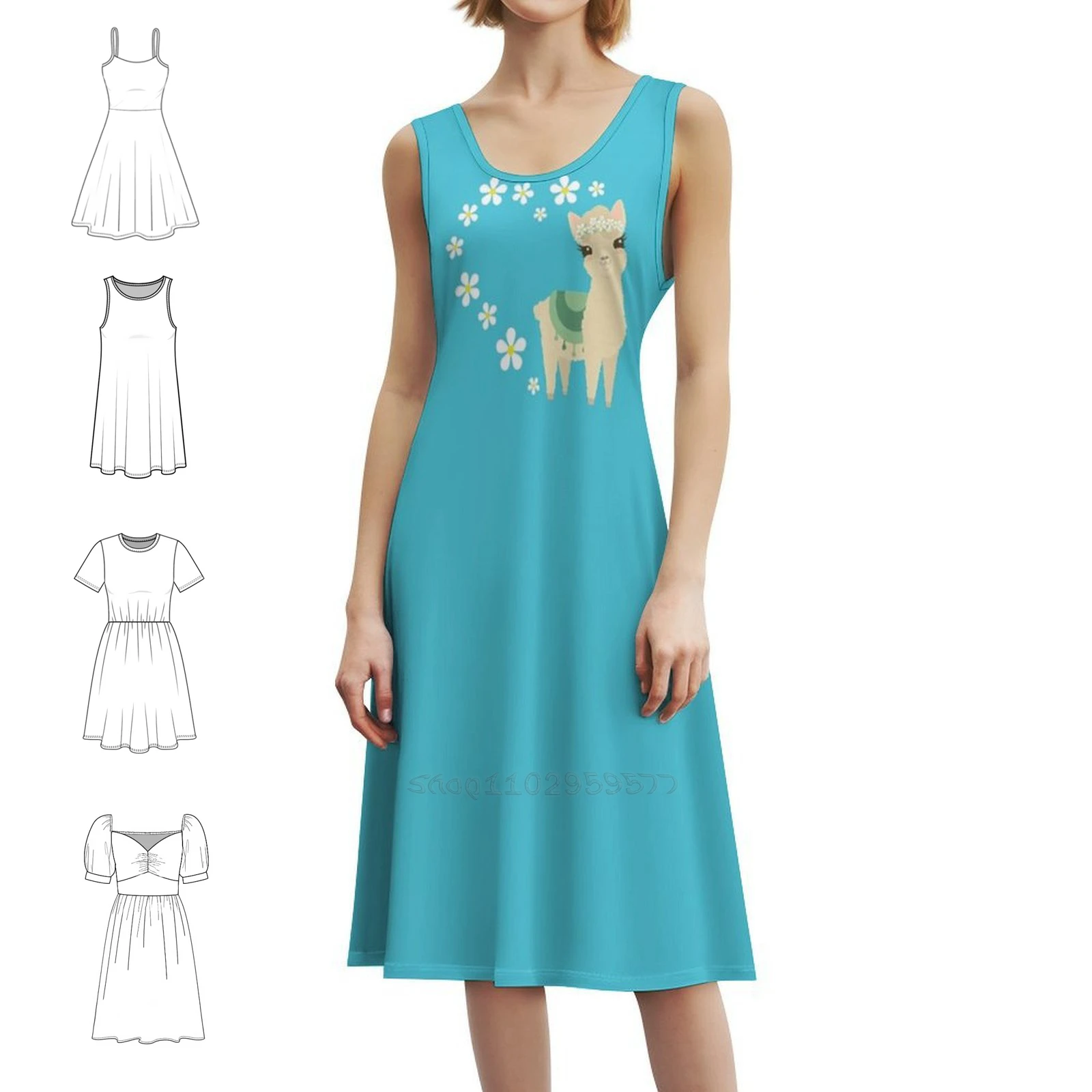 

Богемное платье без рукавов с сердечком и несколькими принтами, пляжное праздничное платье для отдыха, альпака, лама, пустыня, цветок, корона, кактус, женское