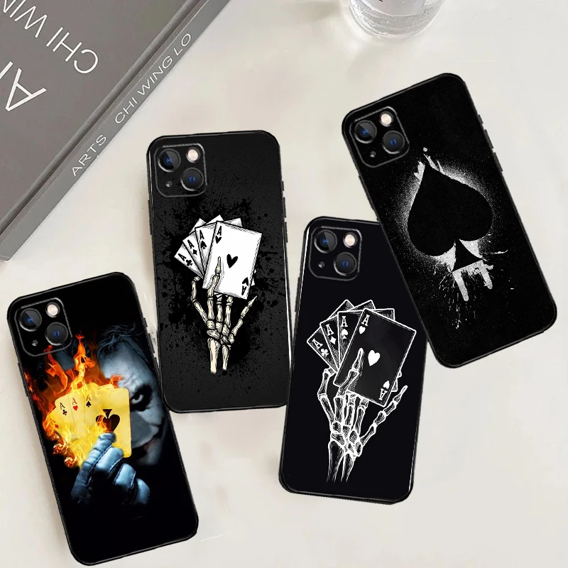 Mystery Poker Card Case For iPhone 11 12 13 14 15 16 Pro Max Plus 12 13 Mini X XR XS Max 7 8 Cover Coque