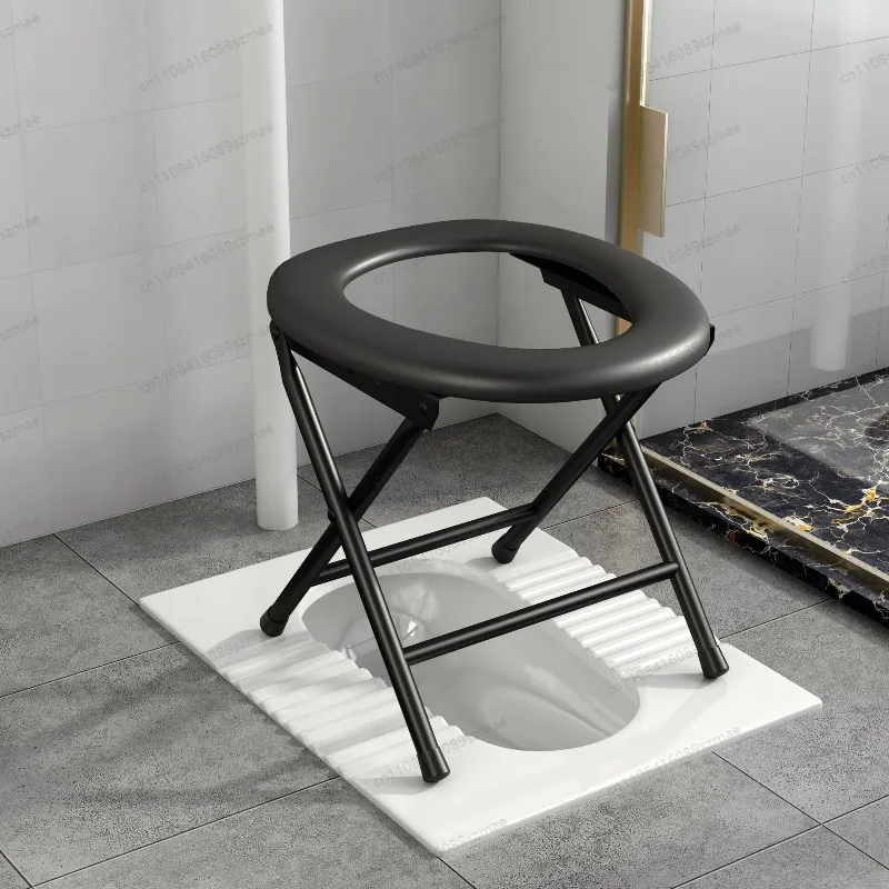 Carbon Steel Commode Chair, Black Durable Toilet Seat with Bucket Suitable for Elderly