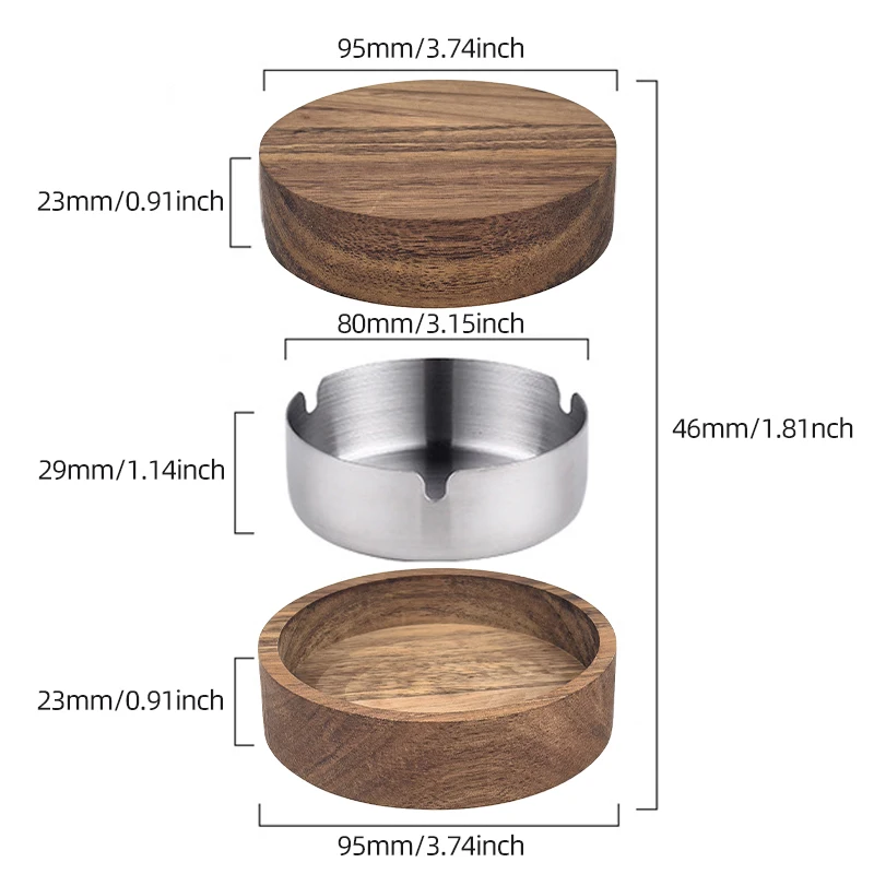 Acacia Wood Desktop Ashtray With Lid Stainless Steel Windproof Ash Tray For Bar Office Home Decoration Smoking Accessories