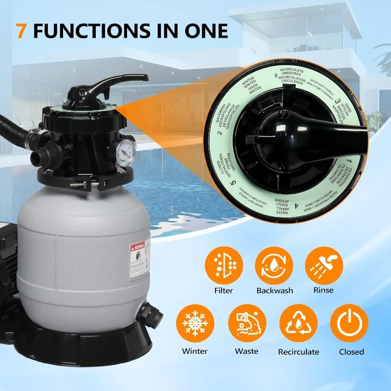 Sand Pool Filter 10in Tank with A 1/3HP Pool Pump 115V, 24H Timer Above Ground Inground Swimming Pool Pump with Filter Ba