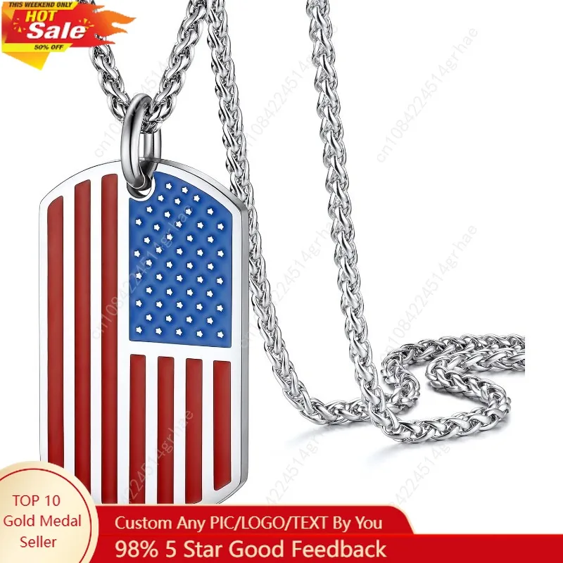 

American Flag Necklace for Men, USA Flag Eagle/Cross Pendant, Stainless Steel Dog Tag Necklace, US Patriotic Jewelry, 2