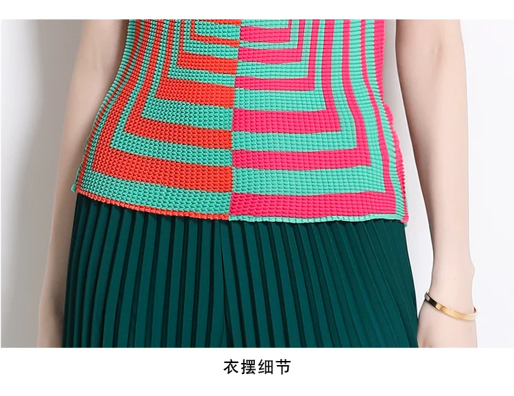 Miyake T-shirt New High-end Pleated Casual Printing Niche Loose Versatile Wide-leg Pants 2024 Summer Set Two Piece