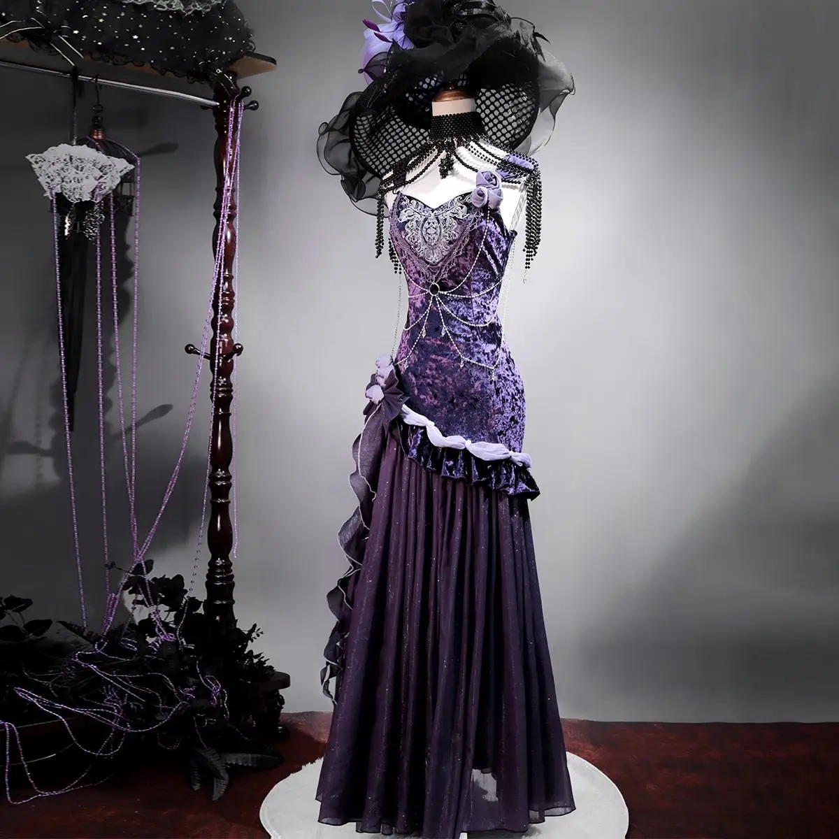 Original Elegant Lo Purple Fishtail Dress Summer Woman Sweet Slim-Fit Embroidery Birthday Dress Jsk Halloween Cos Long Dresses - Image 3