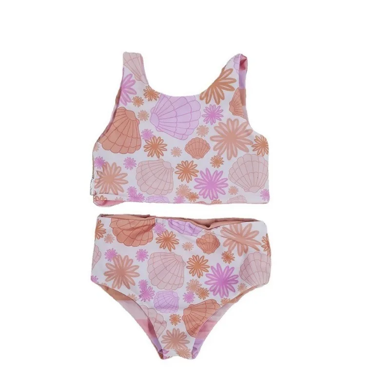 Children's Swimsuit Girl's Hot Spring Swimsuit Set Two-piece Leopard Print Floral Double-sided Swimsuit