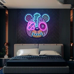 Letrero de neón de peluche dañado, letrero de neón de oso lindo, letrero de Graffiti, luz de decoración de habitación de niños, letrero de neón personalizado