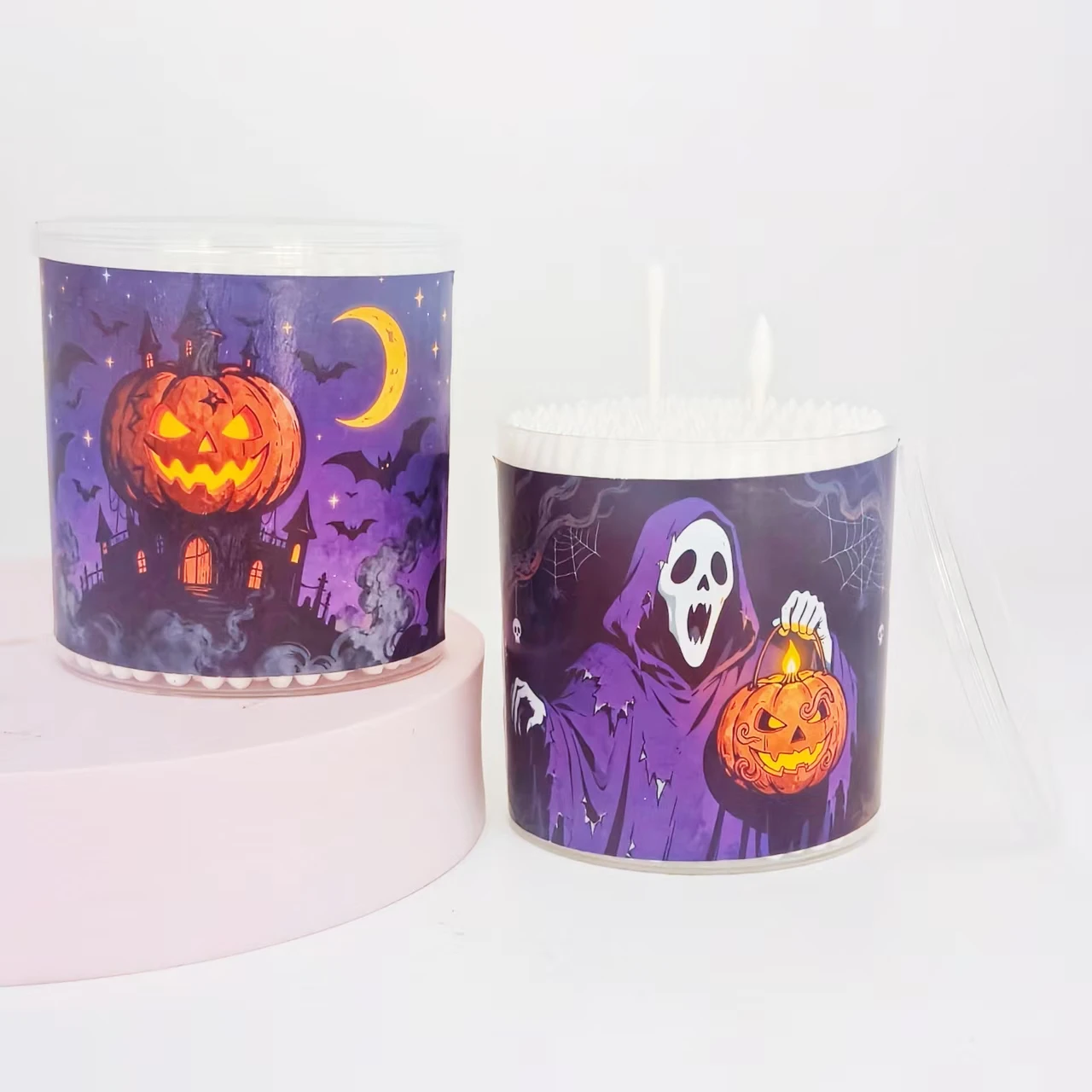 600 Stück/800 Stück Vampir Kürbis Muster Wattestäbchen Zylinder Box Halloween Serie Urlaub Wattestäbchen